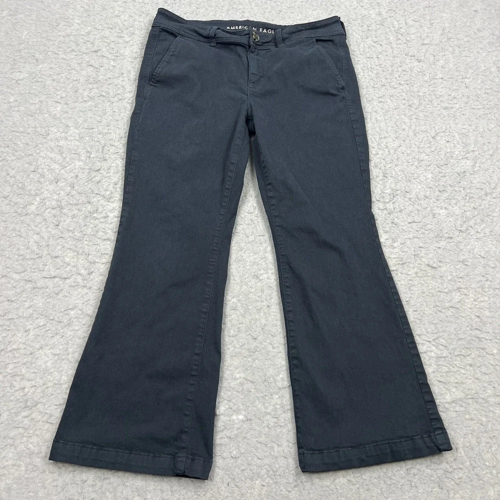 American Eagle Kick Boot Pants Women's 12 X-Short Dark Blue Cotton Twill Stretch